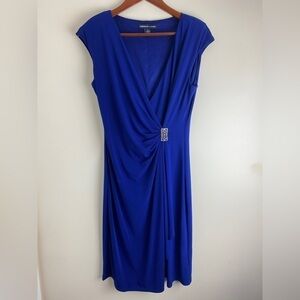 American Living Women’s Dress 12 V-Neck Royal Blue Gathered Side